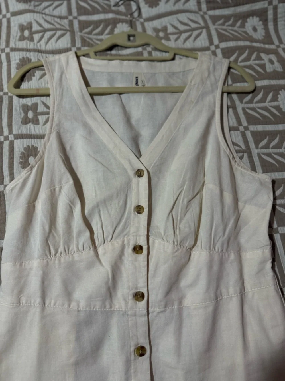 Pact organic cotton Cream Sleeveless Button-Front Midi Dress - Picture 3 of 8